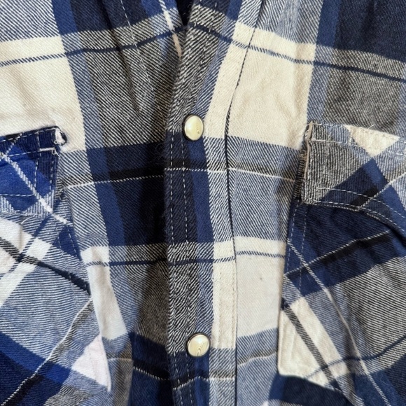 Work N Sport Plaid Flannel Snap Button Down Men’s Blue & Gray Size Large - Picture 5 of 8